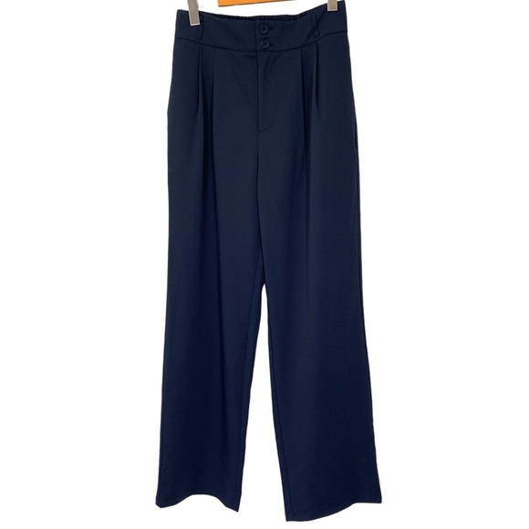 Halara High Waisted Zipper Pocket Shirred Straight Leg Work Pants Medium Blue - Picture 4 of 7